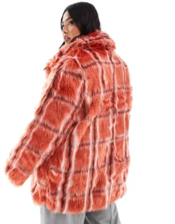Glamorous Faux Fur Coat In Red Fur Check For Women -Glamorous Shop 208001699 4