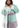 Glamorous Faux Fur Coat In Seafoam Green Mauve For Women