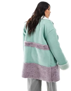Glamorous Faux Fur Coat In Seafoam Green Mauve For Women -Glamorous Shop 208001731 3