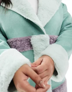 Glamorous Faux Fur Coat In Seafoam Green Mauve For Women -Glamorous Shop 208001731 4