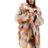 Glamorous Faux Fur Coat In Stone Orange Multi For Women