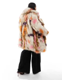 Glamorous Faux Fur Coat In Stone Orange Multi For Women -Glamorous Shop 208003923 4